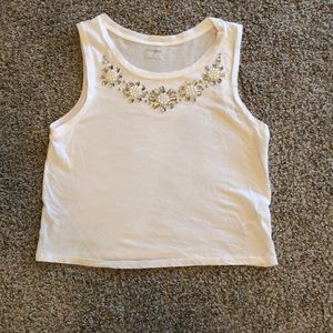 White jeweled crop top